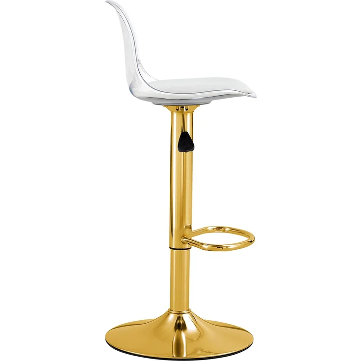 2er-Set Barhocker, höhenverstellbar H 104 x T 40.5 x B 40.5 cm, transparente Rückenlehne, goldfarbenes Metallgestell – Bild 8