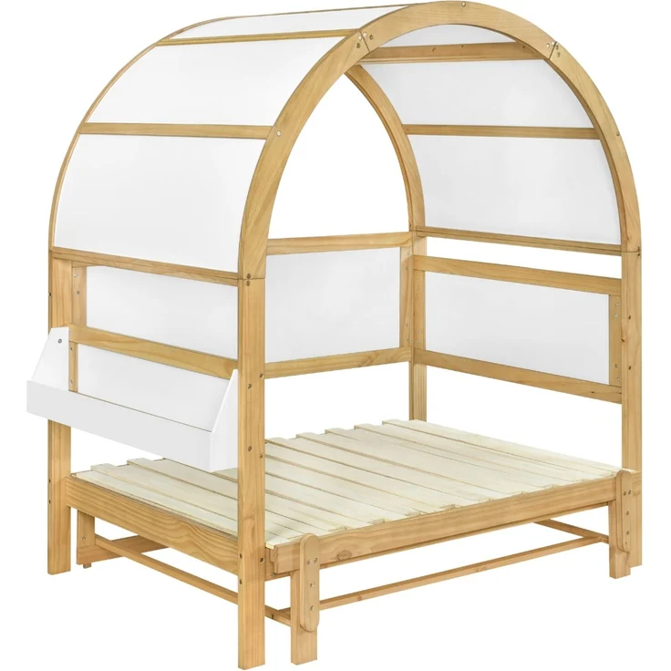 Gewölbedachbett erweiterbar mit Ausziehbett Funktion, Holzhaus Design aus Kiefer MDF, weiß-natur – Bild 6