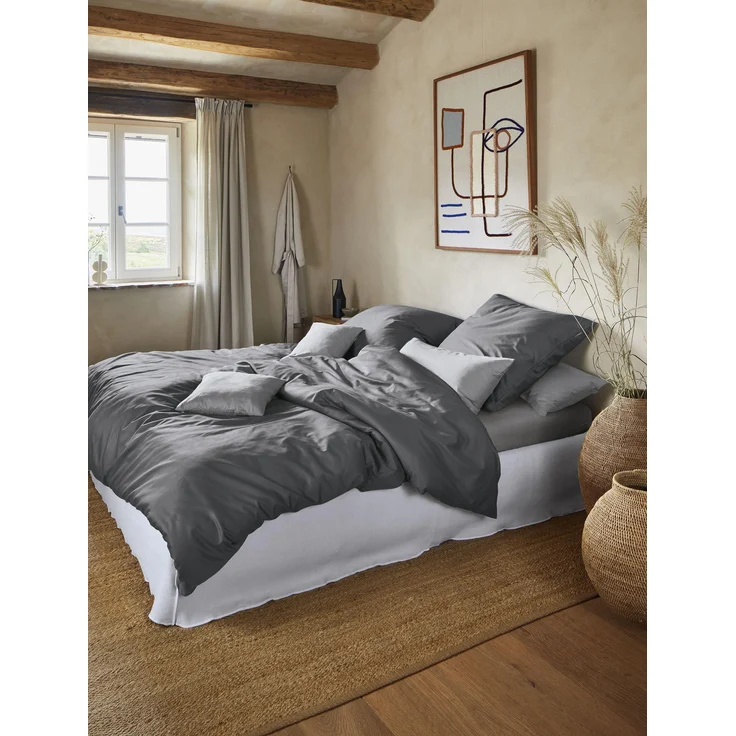 Irisette Mako-Satin uni Bettwäsche Set uni Paris 8000 grafit 135x200 cm + 1 x Kissenbezug 80x80 cm – Bild 6