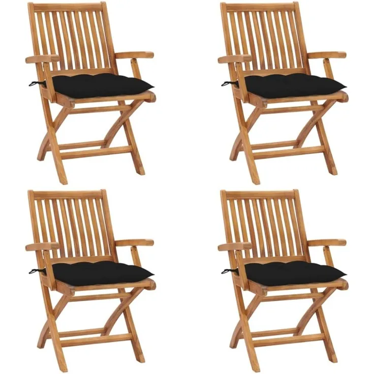 vidaXL Klappbare Gartenstühle mit Kissen 4 Stk. Massivholz Teak 3072746