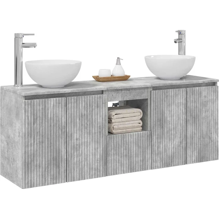 vidaXL Wandhängendes Badezimmerschrank-Set 3 stk. Betongrau 3405630 – Bild 3