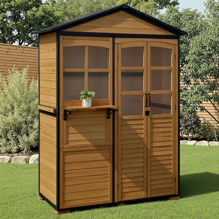 M MCombo Gartenschrank Metgallgestell, Gartenhaus Holz 0937 (Natur) – Bild 2