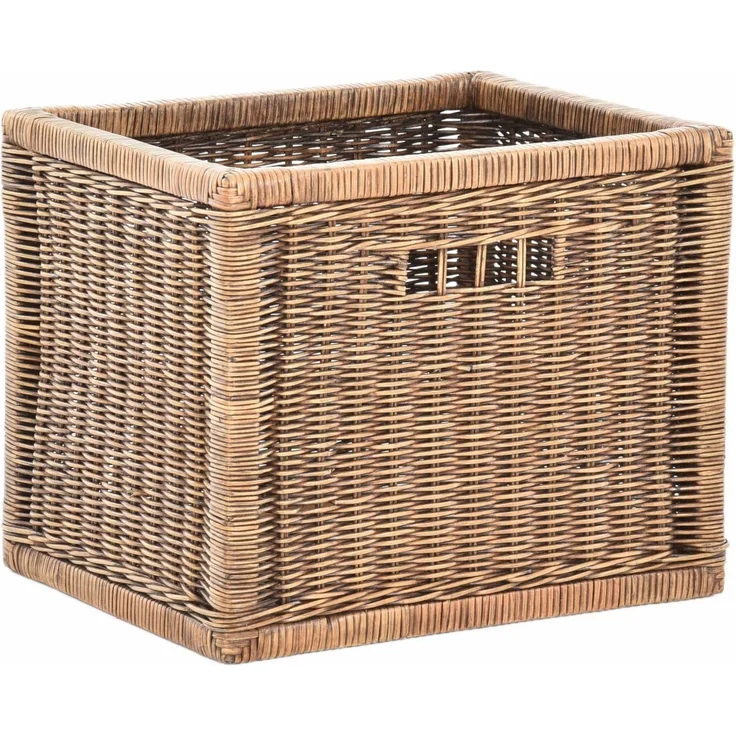 Krines Home Regalkorb Set/2 Stabiler Regalkorb mit Holzrahmen Schubfach aus echtem Rattan (Set, 2 St, 2 Stück), Schübe Box zur Aufbewahrung Regalkorb Schrankkorb Griff (Set 42x32x32) – Bild 4