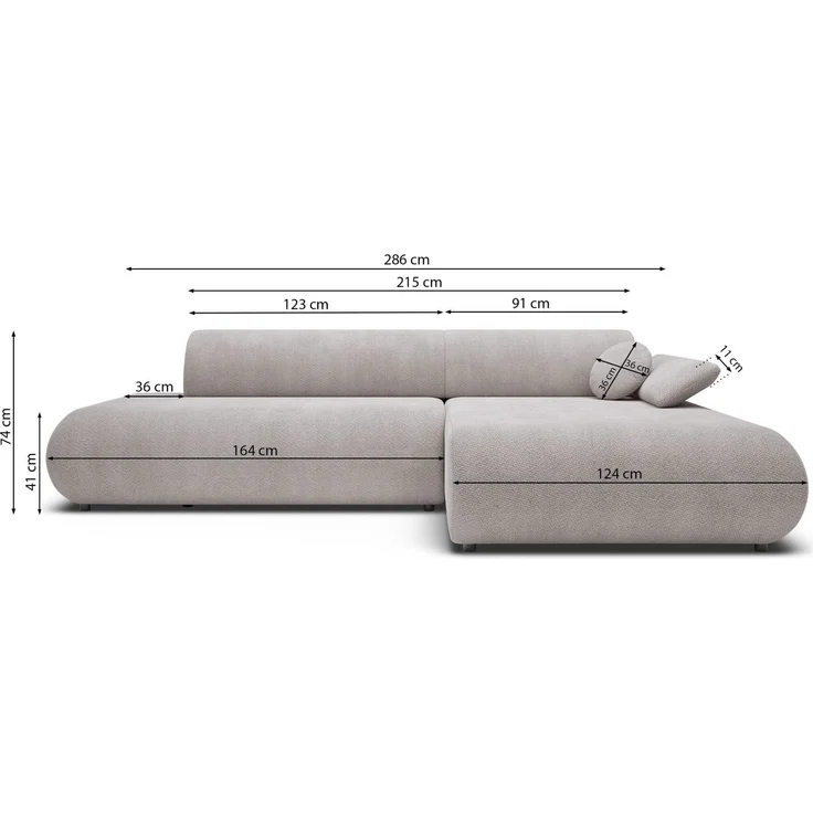 Selsey 'Armone' Ecksofa mit Schlaffunktion, Chenille, Ottomane rechts, Hellgrau – Bild 5