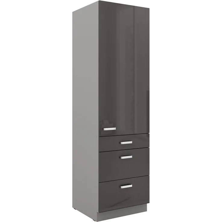 Küchen Hochschrank 60 Bianca Grau Hochglanz + Grau Küchenzeile Küchenblock Grey