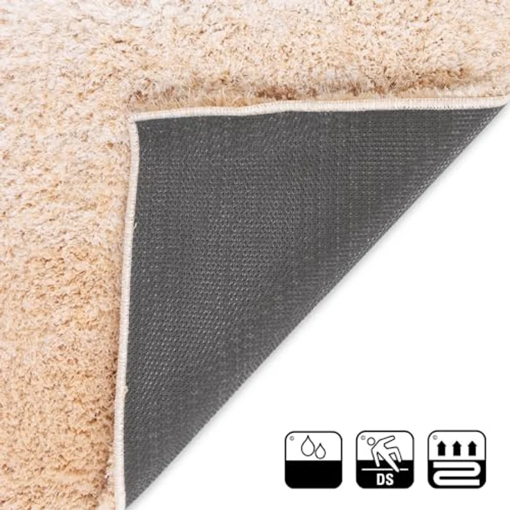 Floordirekt Badematte Wave, Rund 50 x 80 cm, rutschfest und waschbar, Beige/Weiß, schadstoffgeprüft mit hohem Flor – Bild 5
