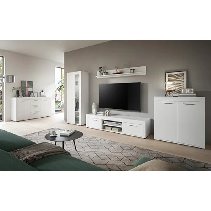 Xonox Sideboard, Weiß, 125x80x35 cm, mit 3 Schubkästen und 4 variablen Einlegeböden für flexiblen Stauraum – Bild 2