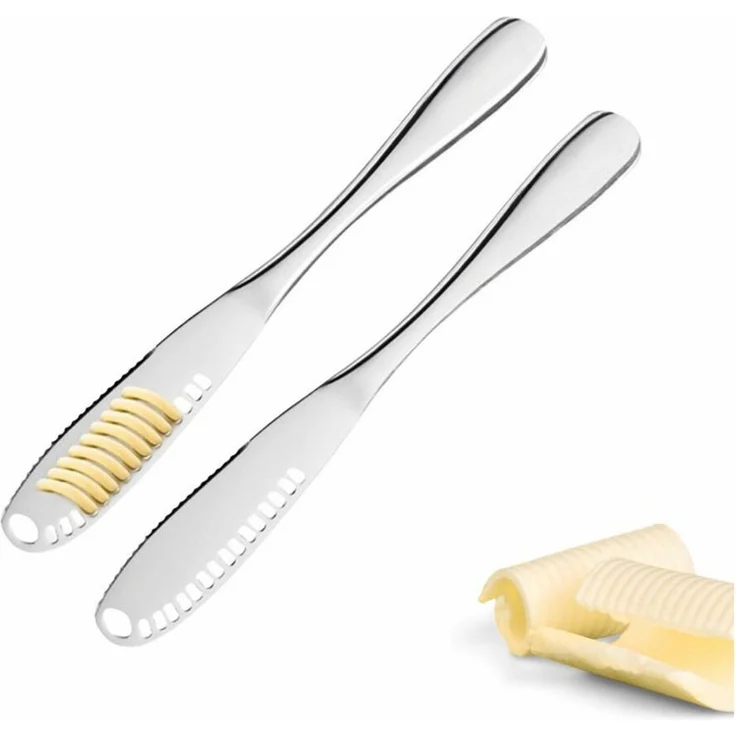 Westmark Buttermesser- & Dekoriermesser, 2 Stk. – Messer mit Wellenschliff & Schlitz-Struktur für Butterlocken, Garnieren, Schneiden – Silber, 15 cm – Bild 1