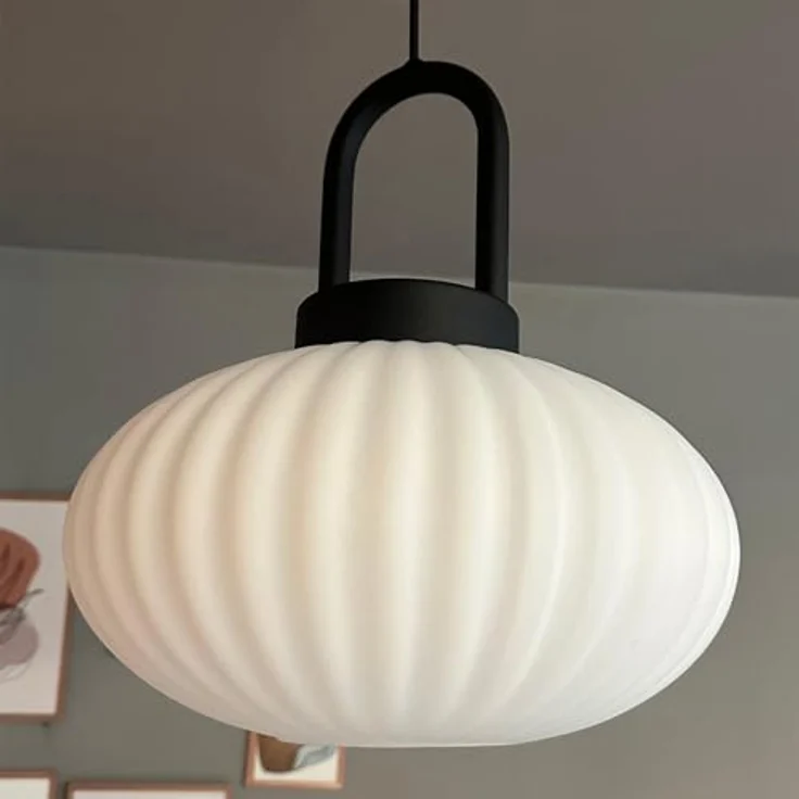 bamyum Vintage Pendelleuchte Glas Weiß, 30 cm Retro Hängelampe für Esstisch, E27, höhenverstellbar, ideal für Küche und Wohnzimmer – Bild 1
