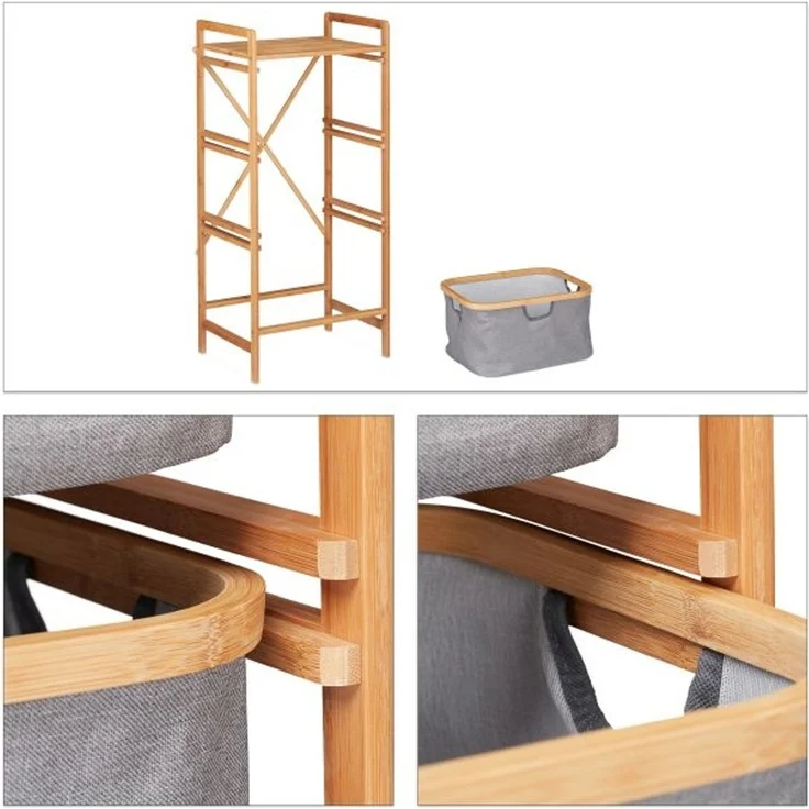 Wäschekorb Bambus, Natur, Grau, 3x Fächer grau – Bild 7