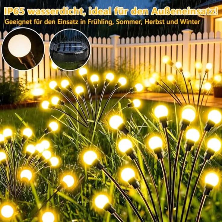 Foumteex Solarlampen für Außen Garten, 4 Stück Solar Glühwürmchen mit 8 LED und IP65 Wasserdichtigkeit, warmweiß, 8 Lichtmodi, höhenverstellbar, ideal für Garten, Wege und Terrassen – Bild 3