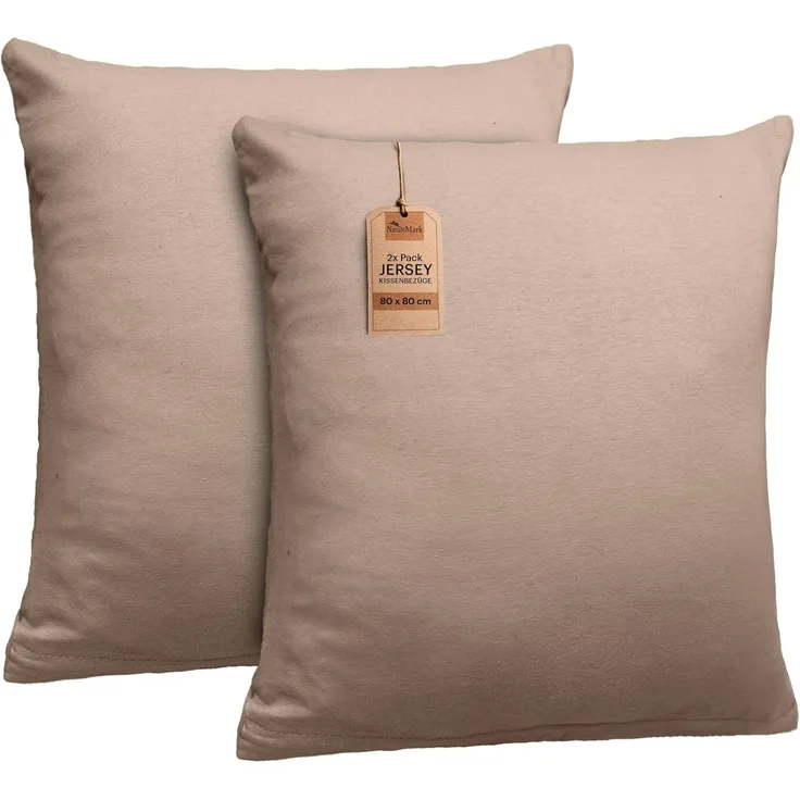 NatureMark 2er Pack Jersey Kissenbezug Kissenhülle Kissenbezüge Seitenschläferkissen Nackenkissen viele Größen und Farben ÖKO-TEX (80x80 cm, Sand/Beige)