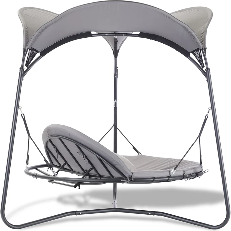 Leco 'Mareike' Luxus-Schaukelbett mit Sonnendach und Kissen, Stahl grau, 215 x 220 x 220 cm – Bild 2