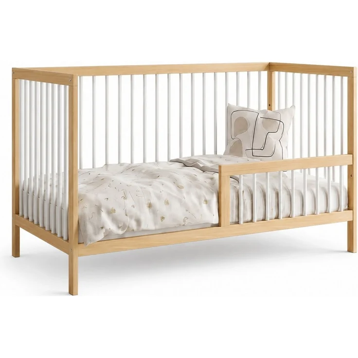 Kids Collective Babybett Kinderbett Gitterbett Baby Bett mit Rausfallschutz 60x120 70x140, stabiles Buchenholz, made in Europe 70x140 cm Natur und Weiß – Bild 2