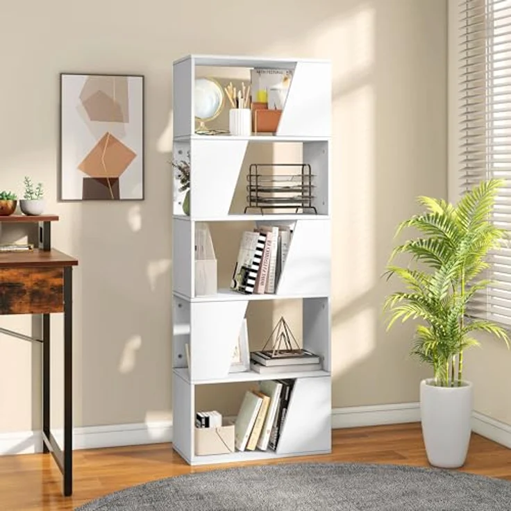 YITAHOME Bücherregal, 5-stöckiges hohes Standregal, industrielles Bücherregal, bodenstehendes Regal, Lagerregal mit offenen Regalen für Wohnzimmer, Schlafzimmer, Heimbüro, Weiß – Bild 2