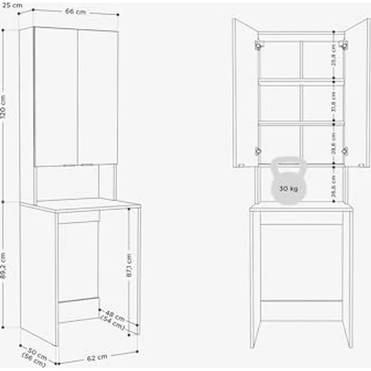 Platan Room Waschmaschinenumbauschrank Badschrank LORA Waschmaschinenschrank Badezimmer Hochschrank 210 x 65 x 50 cm – Bild 4