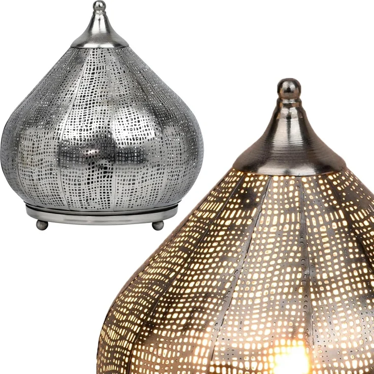 Marrakesch Orient & Mediterran Interior Nachttischlampe 2er Set Orientalische Deko Tischlampe Nachttischlampe Lampe Silber, Leuchtmittel nicht im Lieferumfang enthalten, Handarbeit – Bild 8