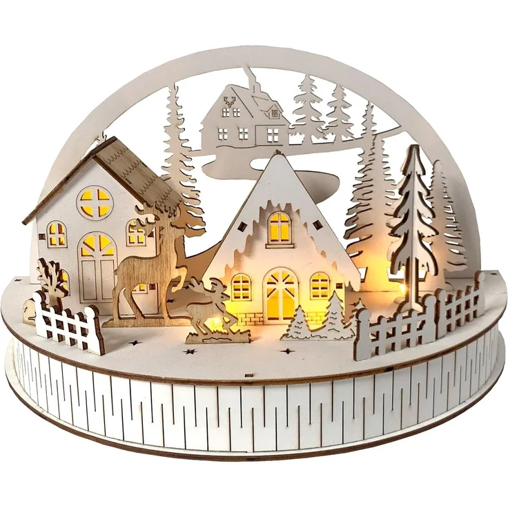 HTI-Living Weihnachtsdeko mit 5 LEDs LED Dekobogen Winterdorf und Rehe – Bild 2