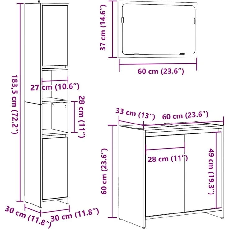 vidaXL 3-tlg. Badmöbel-Set Betongrau Holzwerkstoff 3324853 – Bild 8
