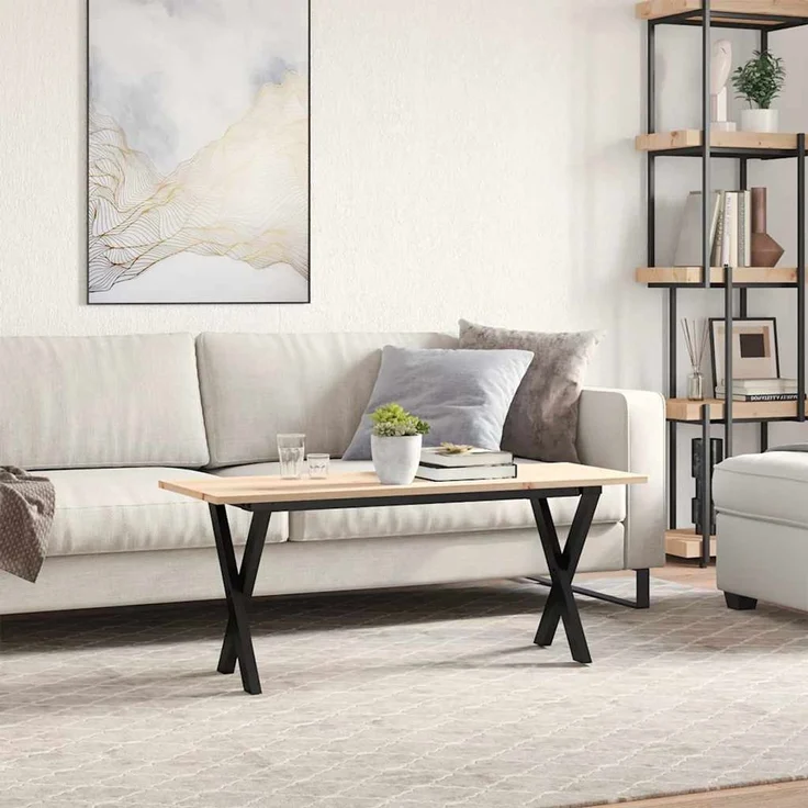 Couchtisch Sofatisch, X-Gestell 110x40x45 cm Massivholz Kiefer & Stahl d441e – Bild 3