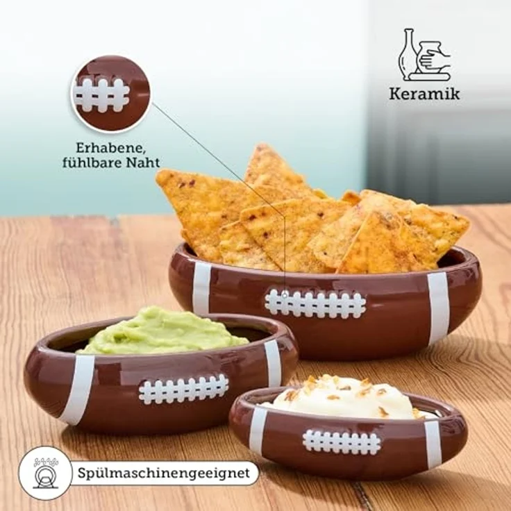 40YARDS Snackschale American Football Snack- & Dipschalen / Schüsseln, Keramik, (3 kleine Schalen: 16, 13, 10 cm) – Bild 2