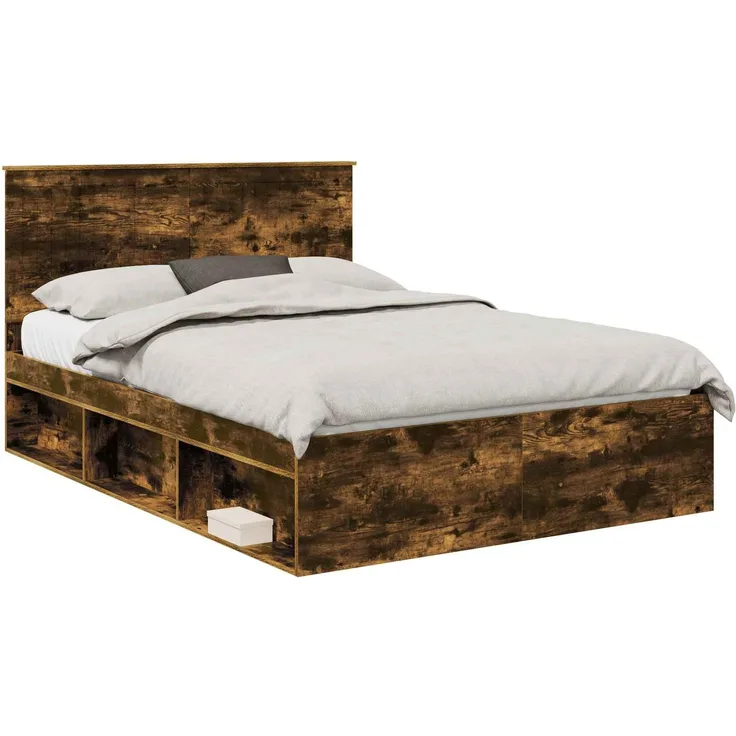 vidaXL Bettrahmen Geräucherte Eiche 140 x 190 cm Massives Kiefernholz 3411014