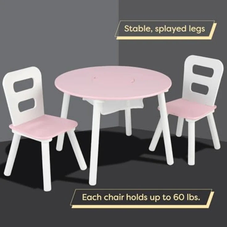 KidKraft 26165 'Kindertisch mit 2 Stühlen', Massivholz, rosa/weiß, ab 3 Jahren – Bild 2