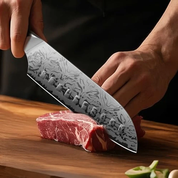 SHAN ZU Damast Santokumesser, 18cm Japanisches Küchenmesser aus SG2-Pulverstahl, Handgeschmiedetes Profi Kochmesser aus 91 Schichten Damaststahl, Ergonomischer Ahorngriff – WHITE TIGER Series – Bild 8