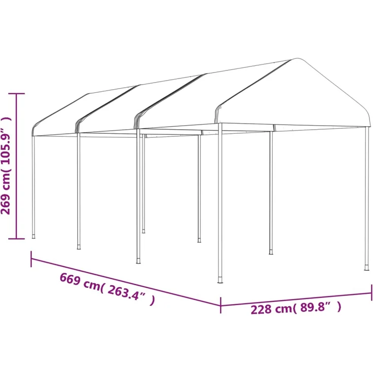 Gartenpavillon, Pavillon mit Dach Weiß 6,69 x 2,28 x 2,69 m Polyethylen – Bild 5