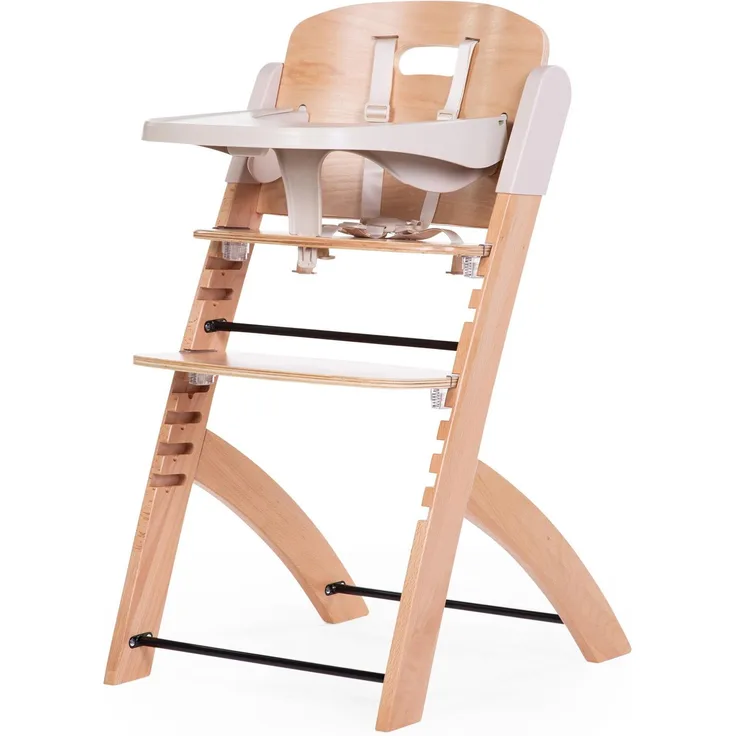 CHILDHOME, Hochstuhl für Babys, mitwachsend : von 0 Monaten bis 85KG, Inklusive Tablett, Buchenholz, Bügel, Sicherer 5-Punkt-Gurt, Unsichtbare Schrauben, Evosit Natur Beige
