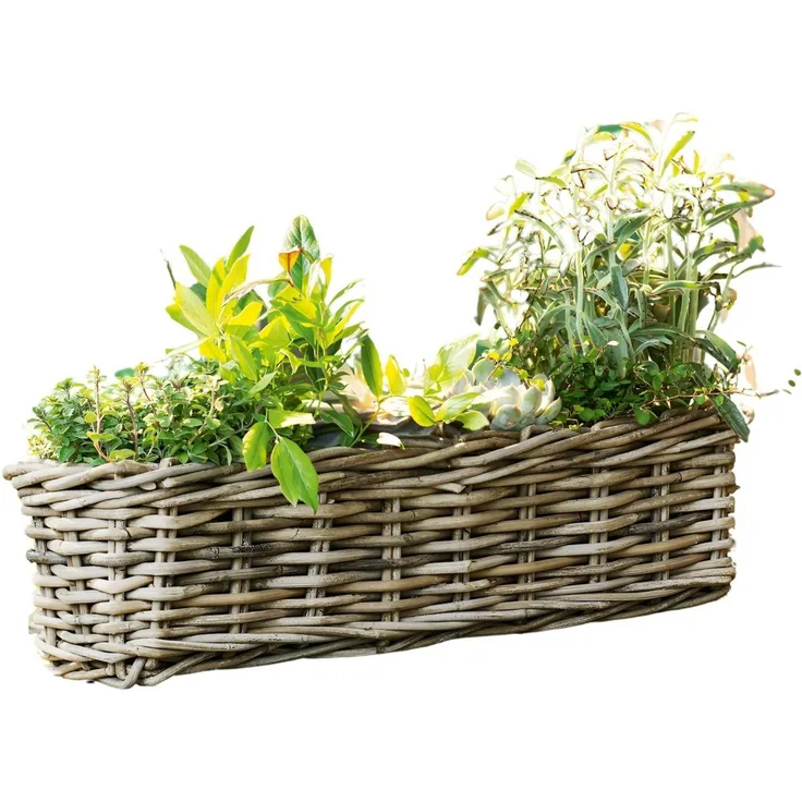 Dekoleidenschaft Blumenkasten aus Rattan "Koboo Grey" 60 cm lang, grau, Balkonkasten, Pflanzkasten (1 St), Pflanzgefäß, Pflanzenkasten, Balkon & Gartendeko für Draußen