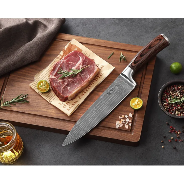 Wakoli Universalküchenmesser EDIB Damast Chefmesser I Kochmesser Küchenmesser I 20cm Klinge, VG10 Kern, 67 Lagen Damaststahl, Pakkaholzgriff, inkl. Geschenkbox