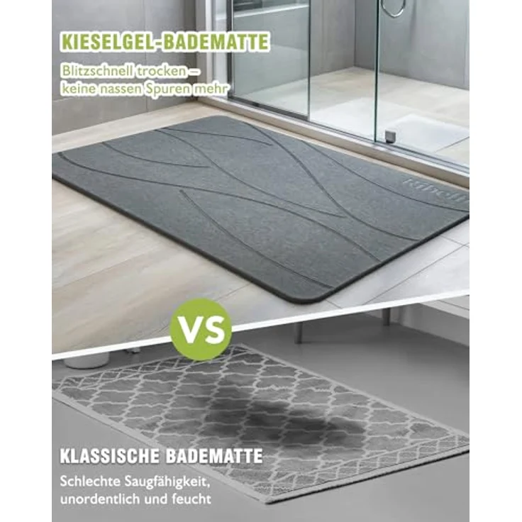 Ribelli Kieselgur Badematte rutschfest 60x39 cm, Duschvorleger Badvorleger Schnelltrocknend, 100% Natürlich Stein Bodenmatte, Bad Matte Super Saugfähig Badezimmermatte – Bild 6