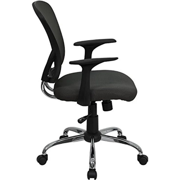 Flash Furniture Arbeitsstuhl, mittelhohe Rückenlehne, Netzmaterial, drehbar, mit Chrombasis und Armlehnen, Metall, dunkelgrau, 74 x 61 x 28 cm – Bild 7