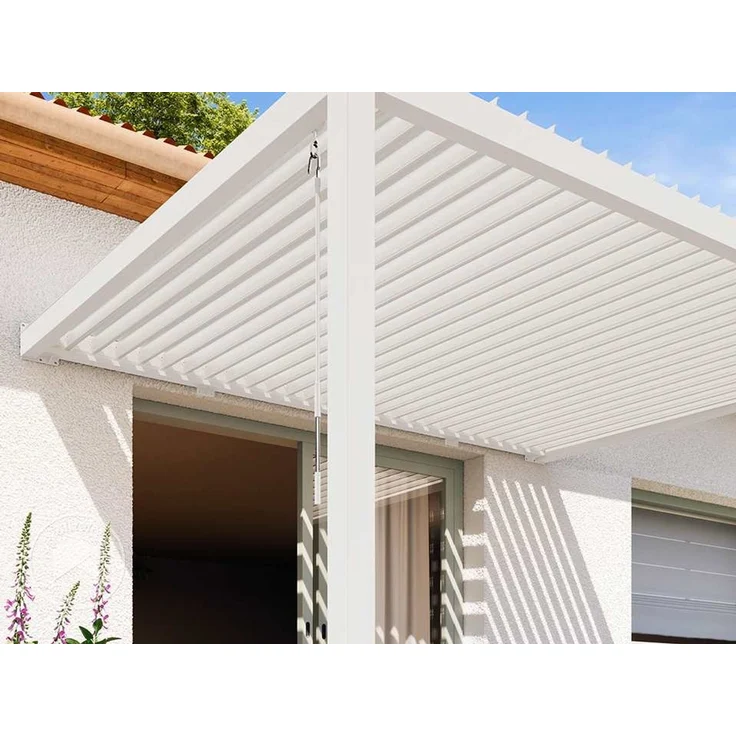 PRIMEYARD Terrassenüberdachung 3x4 m Aluminium-Pfosten mit Lamellendach aus Stahl weiße Anbau-Pergola – Bild 4