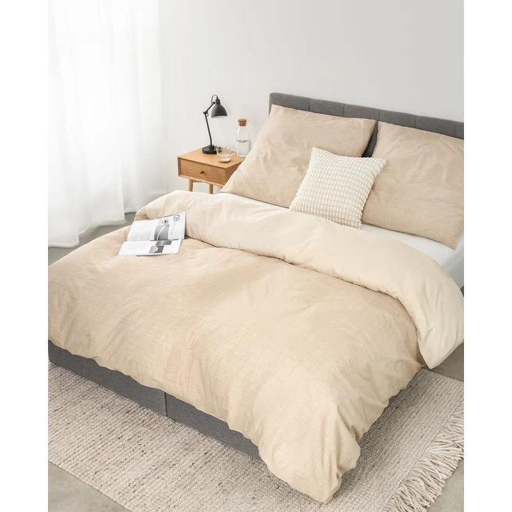dibea Edel-Renforcé-Wendebettwäsche Beige – 155x220 cm Bettdeckenbezug & 80x80 cm Kissenbezug, 100% Baumwolle, mit Reißverschluss – Bild 1