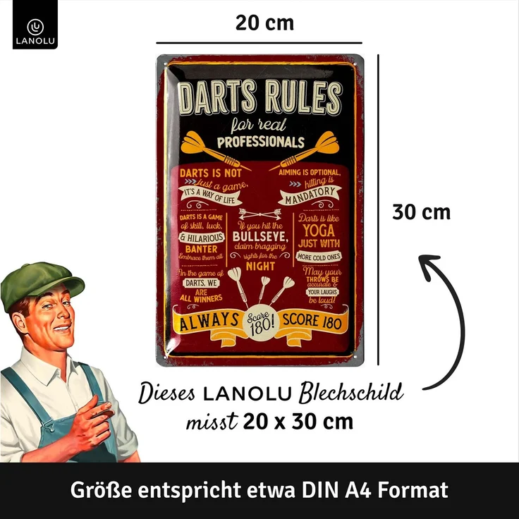LANOLU Blechschild Dart Rules ENG 20x30cm – Metall – Mehrfarbig – 20313 – Bild 3