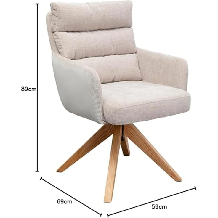 Kare Design Drehstuhl Bosse, Grau, rustikal, 49 cm Sitzhöhe, Esszimmerstuhl, Polsterstuhl, mit Armlehnen, 360 Grad drehbar, Wohnzimmer, 89 x 59 x 69 cm (H/B/T) – Bild 2
