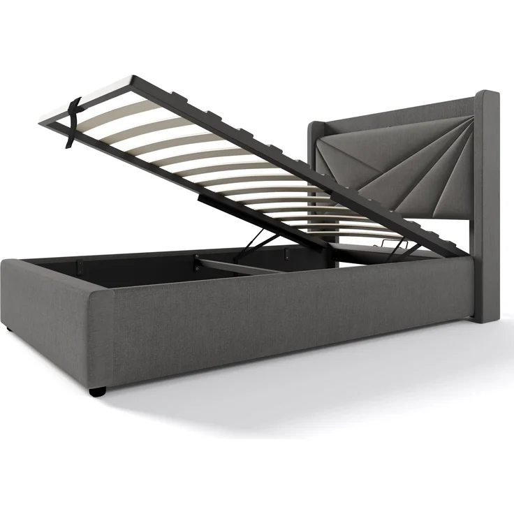 Polsterbett Baumwoll-Leinen mit Bettkasten & USB-Anschluss, 96x208x107 cm, Grau, ohne Matratze – Bild 9