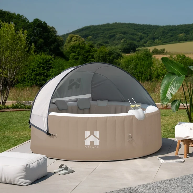 HOME DELUXE Outdoor Whirlpool inkl. Kissen, Getränkehalter und Sonnendach SPLASH - Ø208 cm 6 Personen Beige – Bild 1