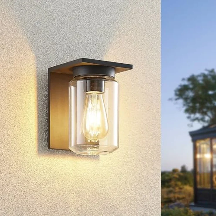 Lucande Wandlampe außen, Aluminium dunkelgrau, Temperglas, IP54, 1x E27, ohne Leuchtmittel, moderne Wandleuchte für Garten und Hauswand – Bild 2