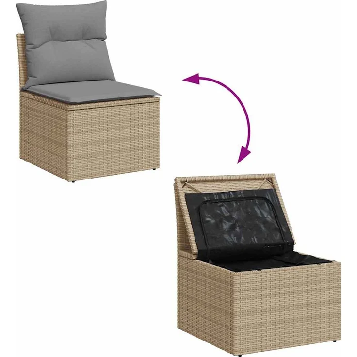 vidaXL 5-tlg. Garten-Sofagarnitur mit Kissen Beige Poly Rattan 3326150 – Bild 6