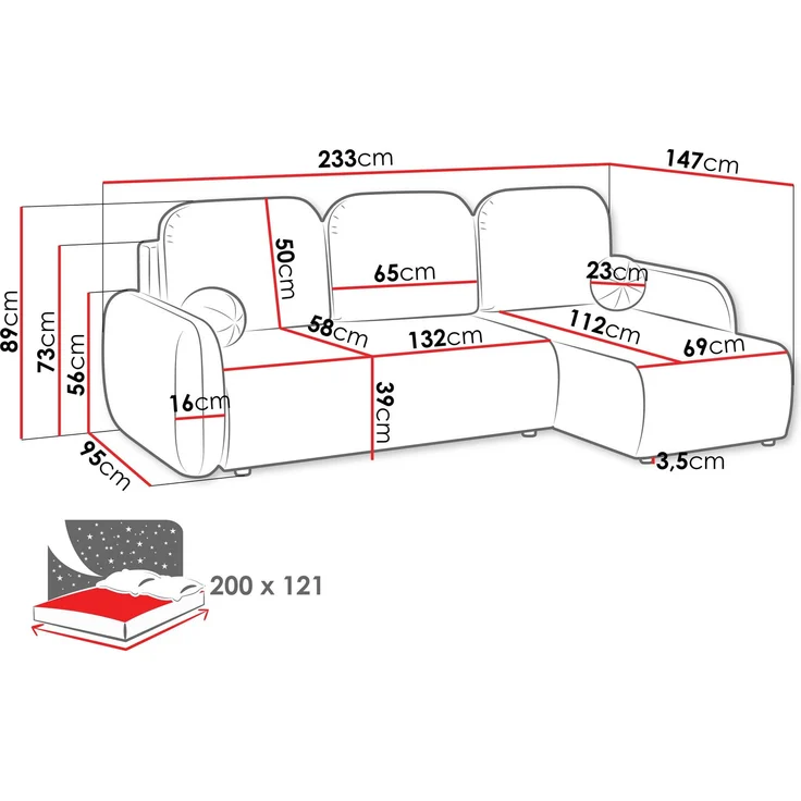 Mirjan24 Ecksofa Gizefa (Farbe: Crem 81), 89 x 147 x 233 cm – Bild 9
