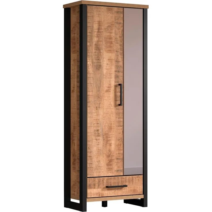 trendteam smart living – Enna – Garderobenschrank – Mango/Schwarz – Schrank mit 2 Türen, 1 Konstruktionsboden und 1 Schublade – (BxHxT) 73 x 195 x 39 cm – ausziehbare Kleiderstange