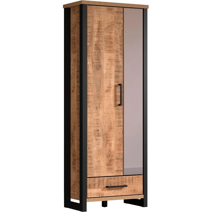 trendteam smart living – Enna – Garderobenschrank – Mango/Schwarz – Schrank mit 2 Türen, 1 Konstruktionsboden und 1 Schublade – (BxHxT) 73 x 195 x 39 cm – ausziehbare Kleiderstange – Bild 1