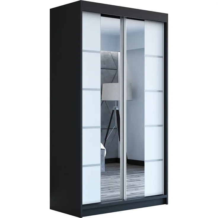 Schwebetürenschrank ERA 2-türig Schrank 120 cm (mit Spiegel) Farbe: Schwarz , weiß