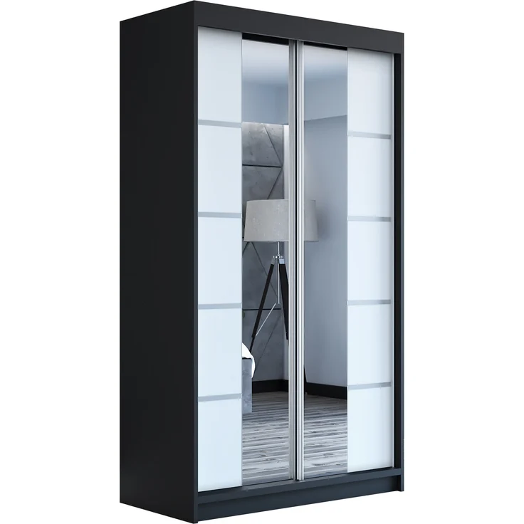 Schwebetürenschrank ERA 2-türig Schrank 120 cm (mit Spiegel) Farbe: Schwarz , weiß – Bild 1