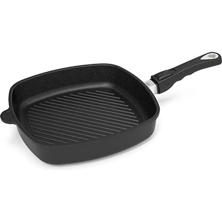 AMT Eckpfanne Grillboden, Aluguss schwarz, 28 x 28 cm, abnehmbarer Stiel – Bild 1