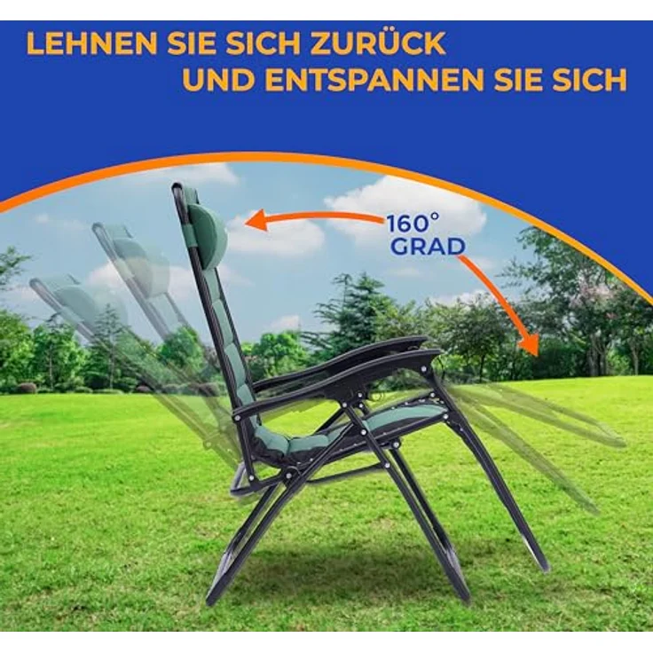 SereneLife Gartenliege, Liegestuhl, Sonnenliege klappbar mit Stufenlos verstellbare Positionen, Kopfstütze & Getränk & Handyhalter, Liegestuhl Garten, Relaxliege aus rostfrei Stahlramen, Grün – Bild 5