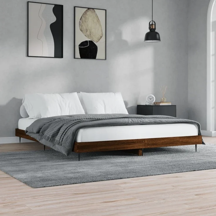 Doppelbett, Bettgestell Modernen ohne Matratze Braun Eichen-Optik 200x200 cm d1936e – Bild 2